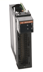 Rockwell 1756-OB16E 10-31 VDC electronically fused digital output module, 16 points, front and side view showing connection ports.